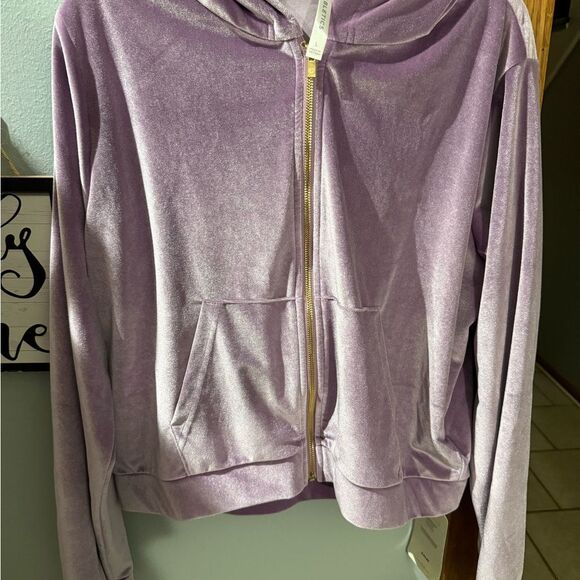 Fabletics Donna Velour Hoodie with Gold Zipper NWT Size Large Purple - Picture 2 of 7